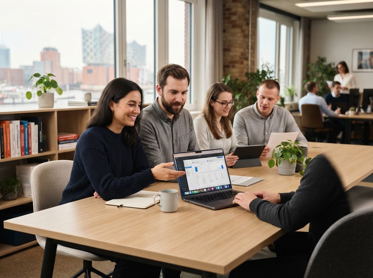 Blaze Blend Hub team reviewing AI-generated data analysis reports